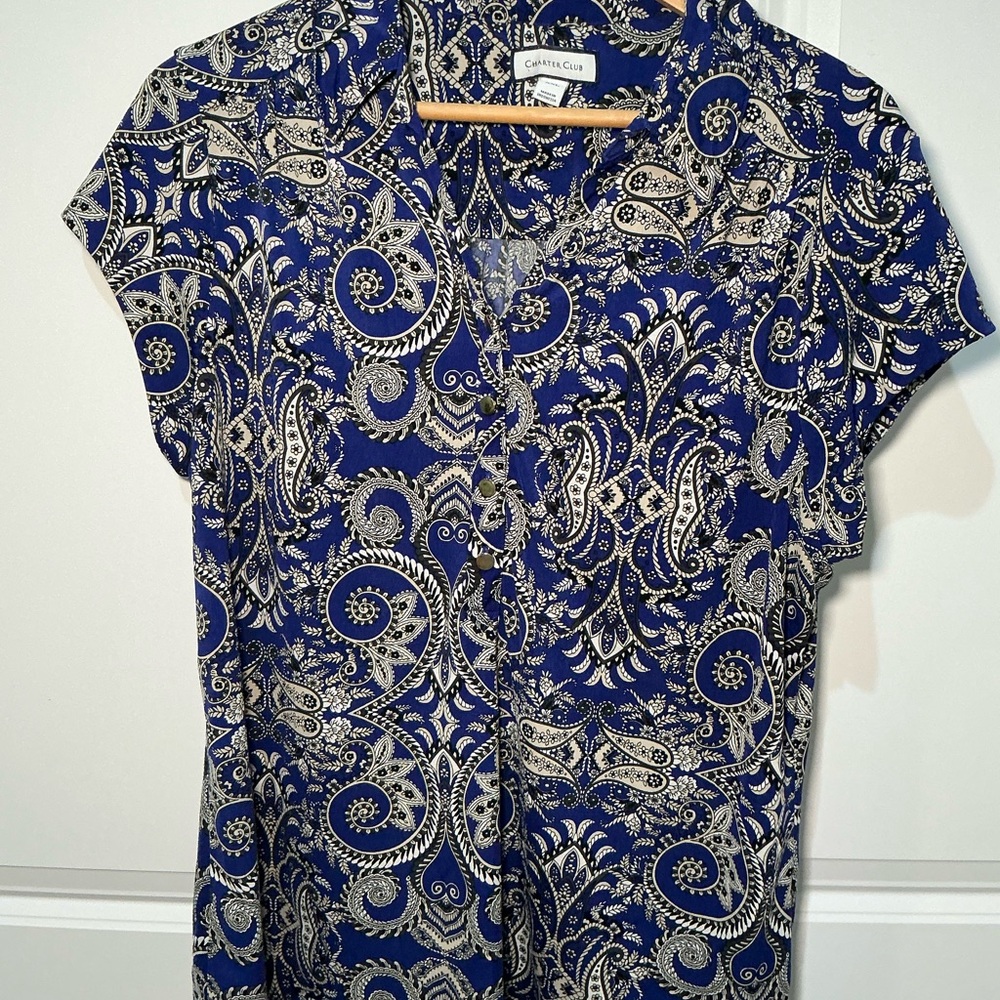 Charter Club Blue and White Paisley Blouse